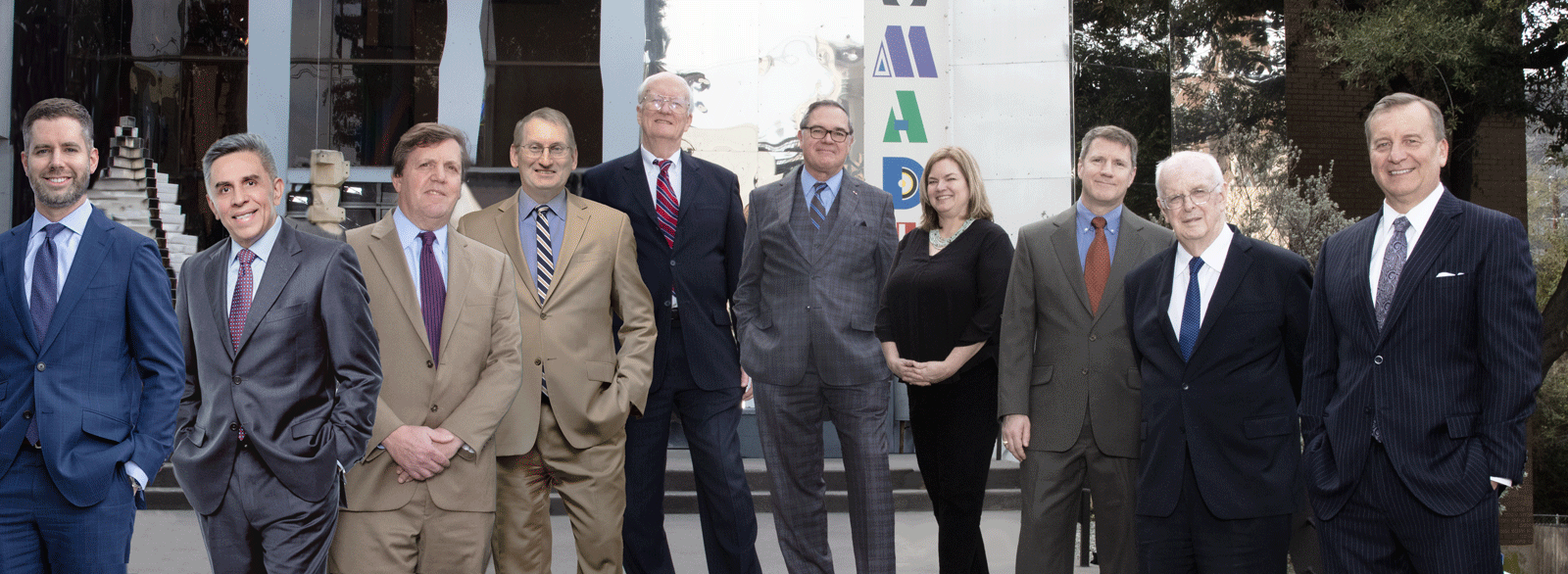 Our Attorneys L to R: Daryl Sinkule, Eli Padilla, Bob Goodman, Eric Roberson, Bob Thornton, Clark Will, Bess Masterson, John Crouch, Bill Masterson, Ted Anderson